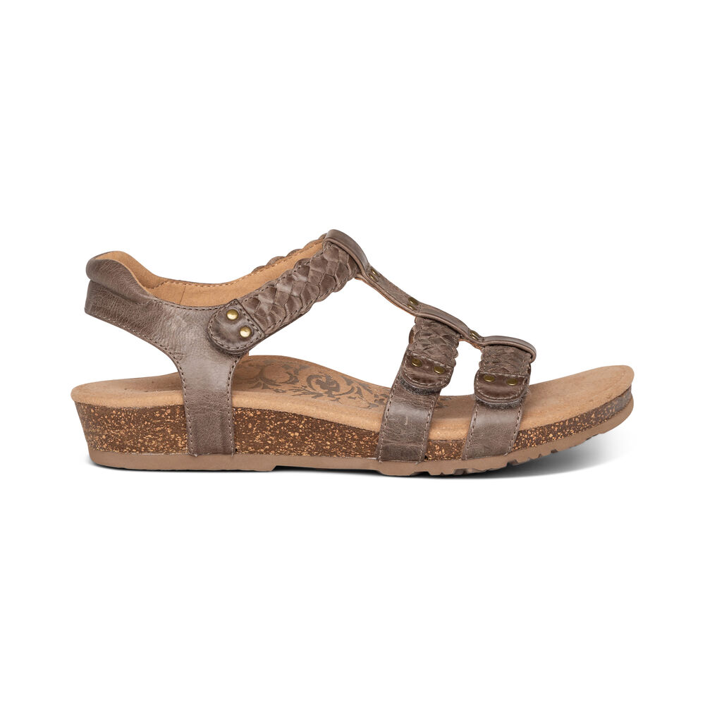 Aetrex Women's Reese Adjustable Gladiator Sandals - Taupe | USA RY9AIHV